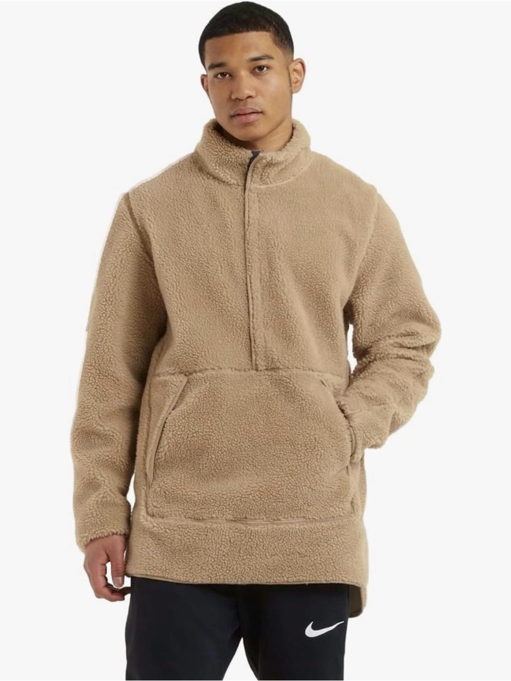 Nike Men Yoga loose fit Sherpa sweater Pullover Sweatshirt jacket Sequoia sporty